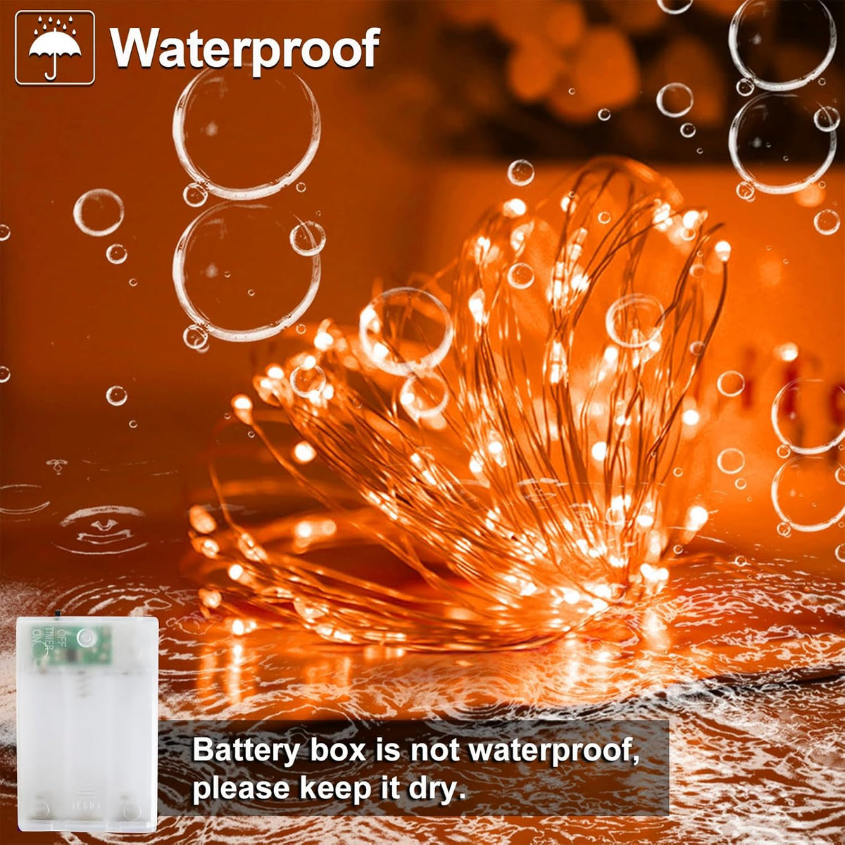 Halloween Fall Decorations Orange Fairy String Lights Indoor, Battery Operated with Timer, 2 Pack Total 33FT 100 Led Mini Battery Powered Twinkle Mason Jar Waterproof Firefly Lights DIY Party
