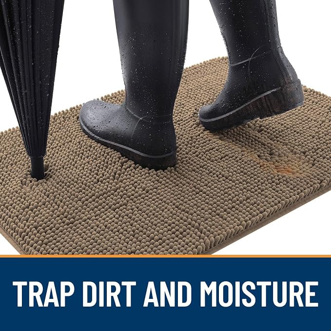 OLANLY Dog Door Mat for Muddy Paws 30x17, Super Absorbent Chenille Mud Mat | Tan - Image 2