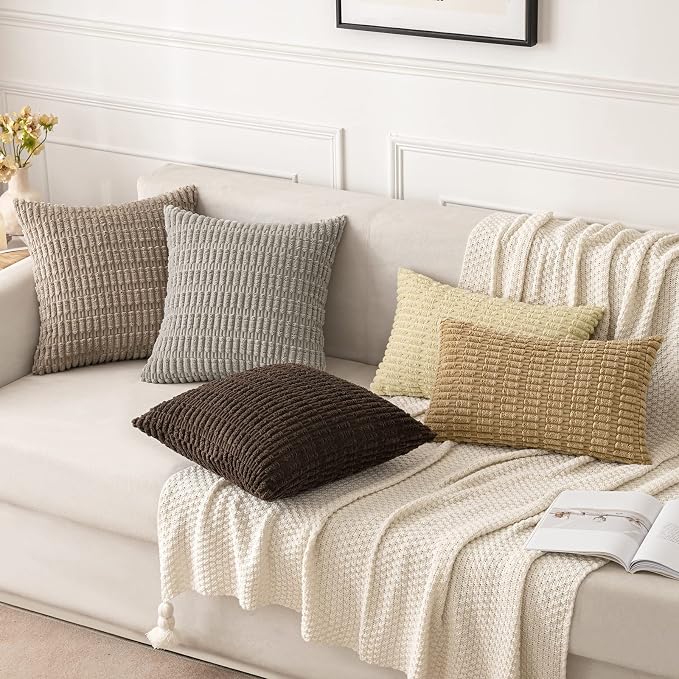 MIULEE Euro Sham Corduroy Decorative Throw Pillow Covers 24x24 Beige | Pack of - Image 2