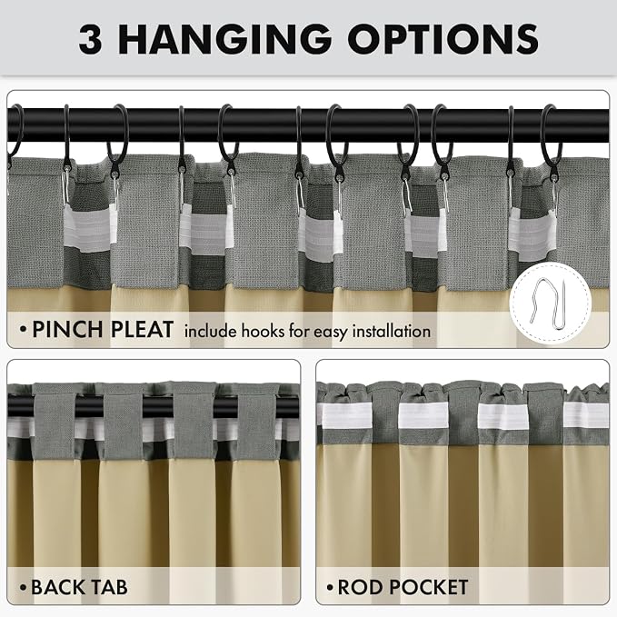 MIULEE 100% Blackout Linen Curtains 42 x 63 Inch Dark Grey 2 Panels | Thermal - Image 5