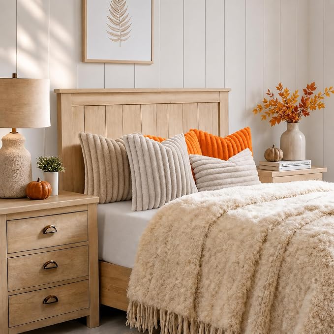 decorUhome Fall Faux Fur Throw Pillow Covers 18x18 Set of 2 Orange | Decorative - Image 8