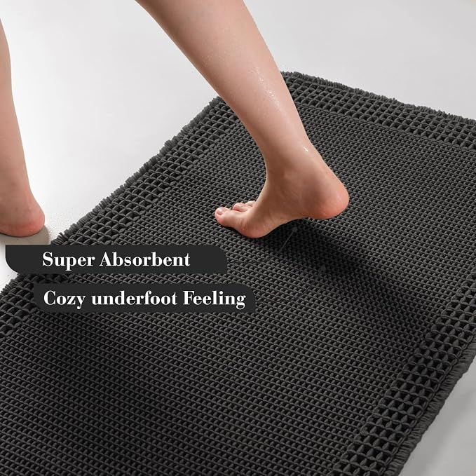 RESARE Waffle Bath Mat for Bathroom, Non Slip Bathroom Rugs 24"x36" Black | - Image 3