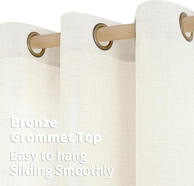 YoungsTex Ivory Linen Semi Sheer Curtains 42 x 72 Inch Length 2 Panels | Light - Image 5