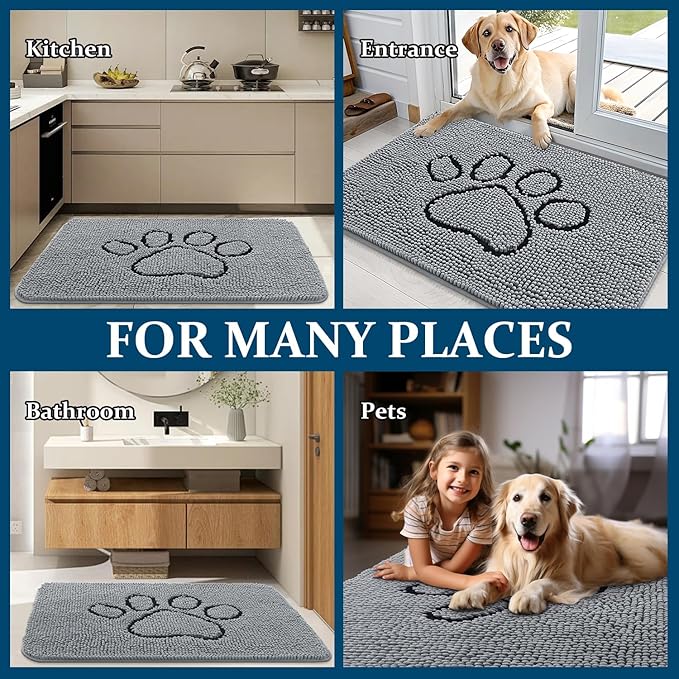 OLANLY Dog Door Mat for Muddy Paws 47x32, Paw Print Design Chenille Mud Mat | - Image 8