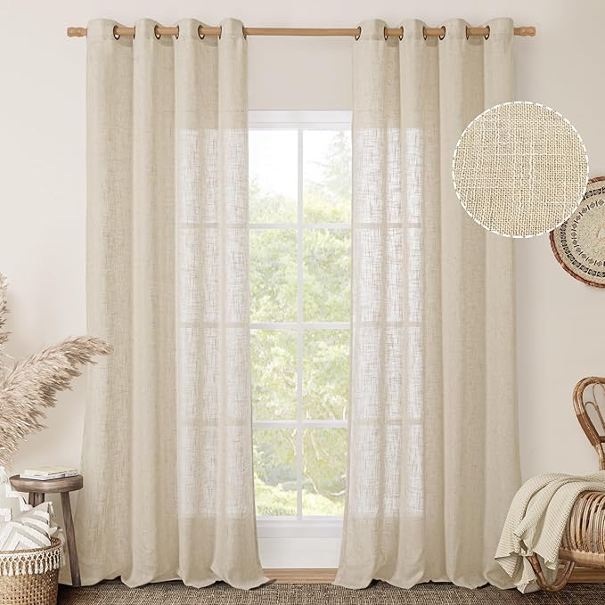 Sheer Linen Curtains 90 inch for Living Room, Bronze Grommet Soft Thick Light - Image 2