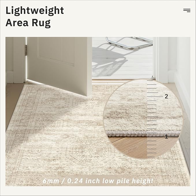 Soalmost Runner Rug 2x8 Washable Non-Slip Hallway Kitchen Runners Beige | Stain - Image 7