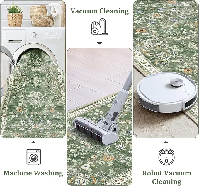 Yamaziot 2x3+2x4+2x5Ft Washable Kitchen Rug Set of 3 Non Slip, Sage Green | - Image 5