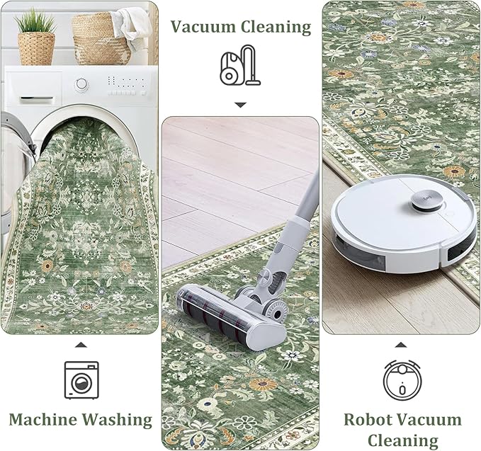 Yamaziot 3x14 Washable Hallway Runner Rug Non Slip Floral Carpet, Sage Green | - Image 4