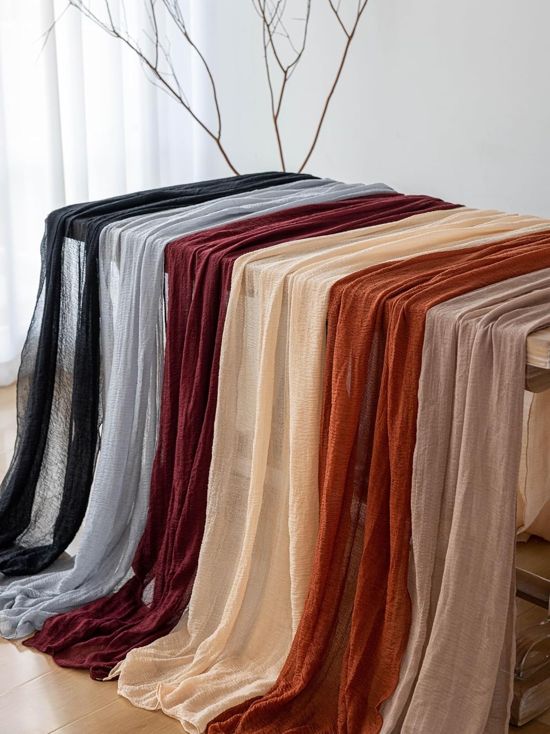 Deep Beige Cheesecloth Table Runner Rustic Boho Gauze 120 Inch 10 FT Cheese Cloth for Wedding Baby Shower Bridal Shower Birthday Engagement Party Long Sheer Home Decorations