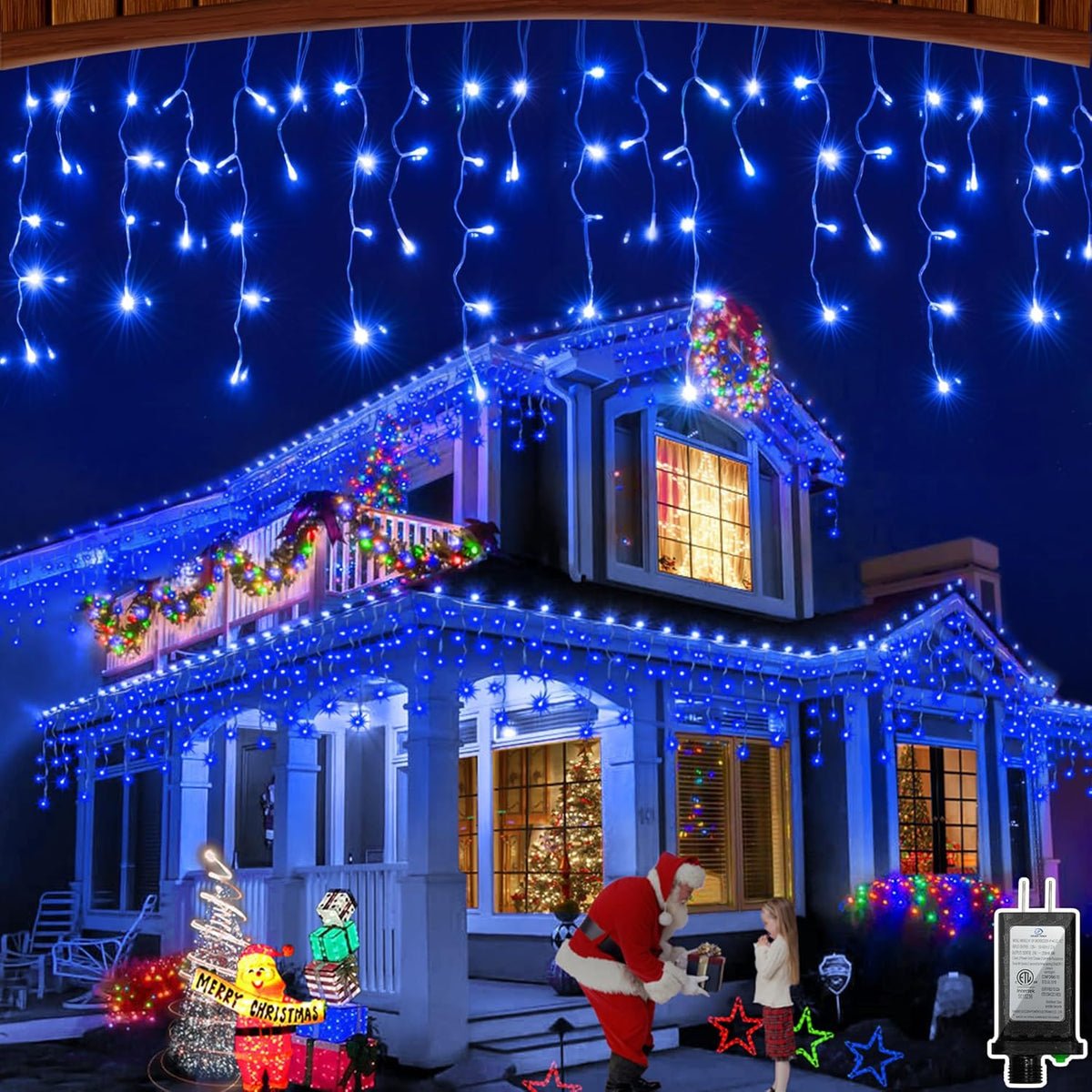 60FT 612 LED Outdoor Christmas Lights - 136 Ice Drops, 12 Pro Modes with Timer Memory & Brightness, Waterproof Hanging Ice String Light for Holiday Wedding Garden Fence House Decor (Blue)