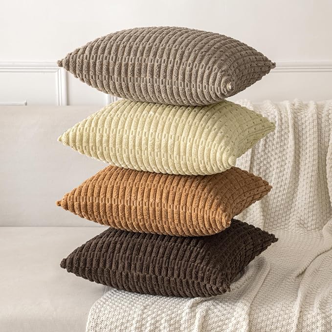 MIULEE Corduroy Decorative Throw Pillow Covers 20x20 Brown Pack of 2 | Soft - Image 4