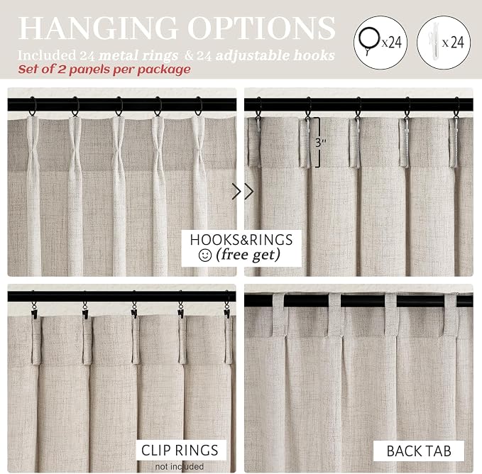 Greyish Brown Pleated 90 Inch Bedroom Curtains 2 Panels Set, Memory Shape Pinch - Image 4