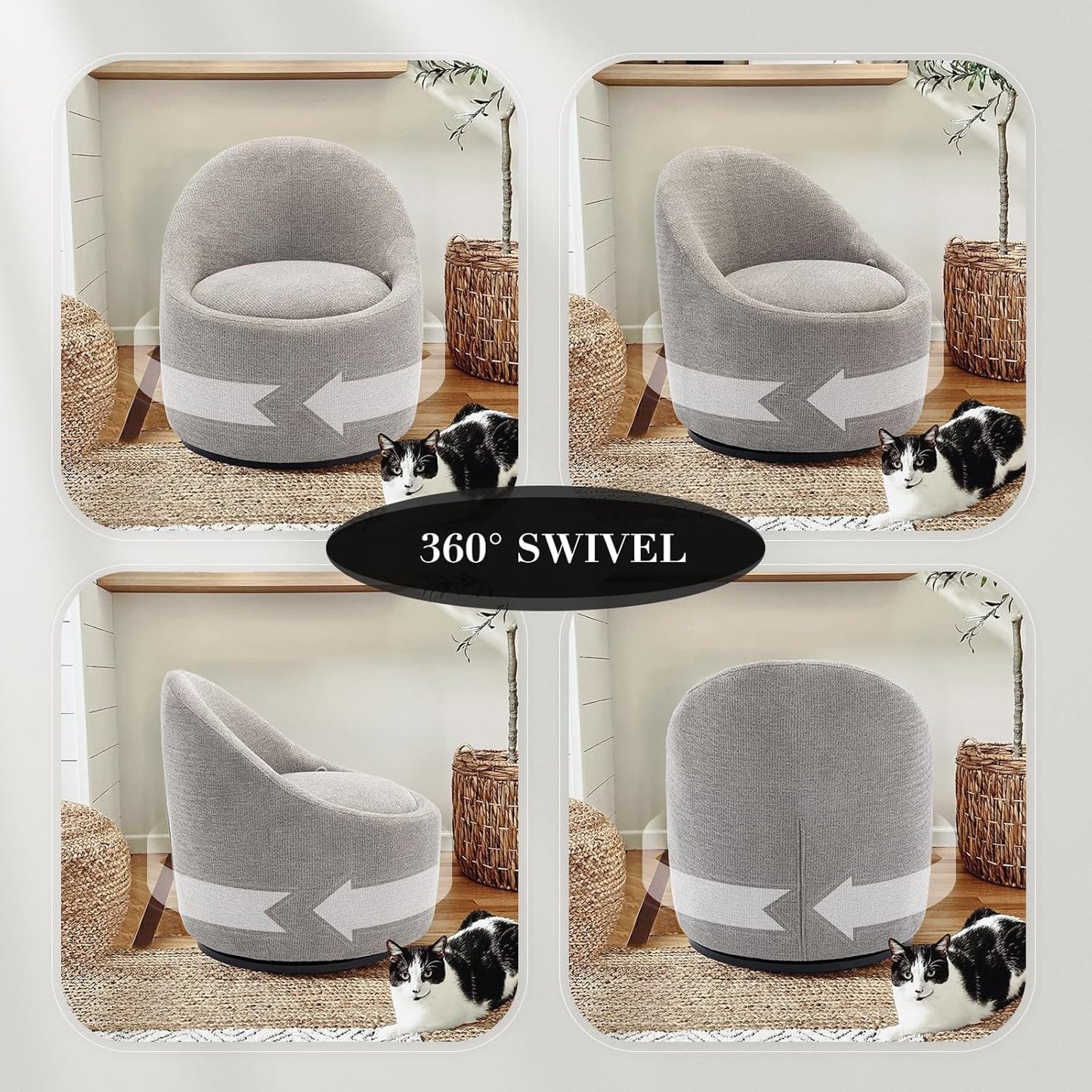 COLAMY Swivel Accent Chair Set of 2, 360° Swivel Round Chair with Hidden Storage, Modern Small Barrel Armchair for Living Room/Bedroom, LightGrey
