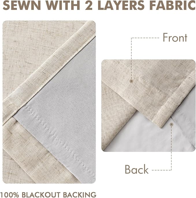 MIULEE Beige Pinch Pleated 100% Blackout Linen Curtains 40x108 Inches | Room - Image 5