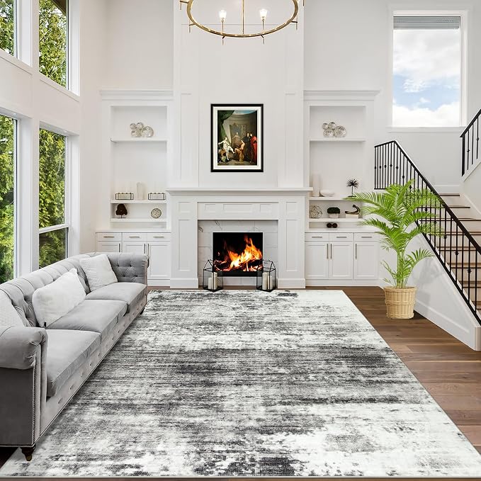 4x6 Area Rugs for Living Room: Washable Abstract Black Grey Badroom Carpet | by GENTDRIZZ