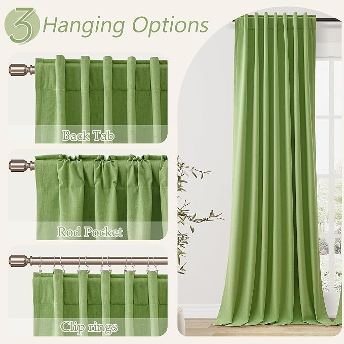Lime Green 100% Blackout Linen Curtains 108 Inch Length 2 Panels Set - Image 5