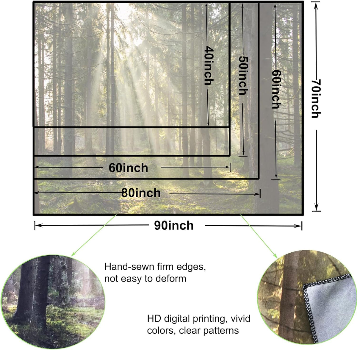 Onivein Forest Tapestry Nature Sunlight Streaming Through Green Trees Wall Hanging for Bedroom Living Room Office Decor 60 x 50 Inches