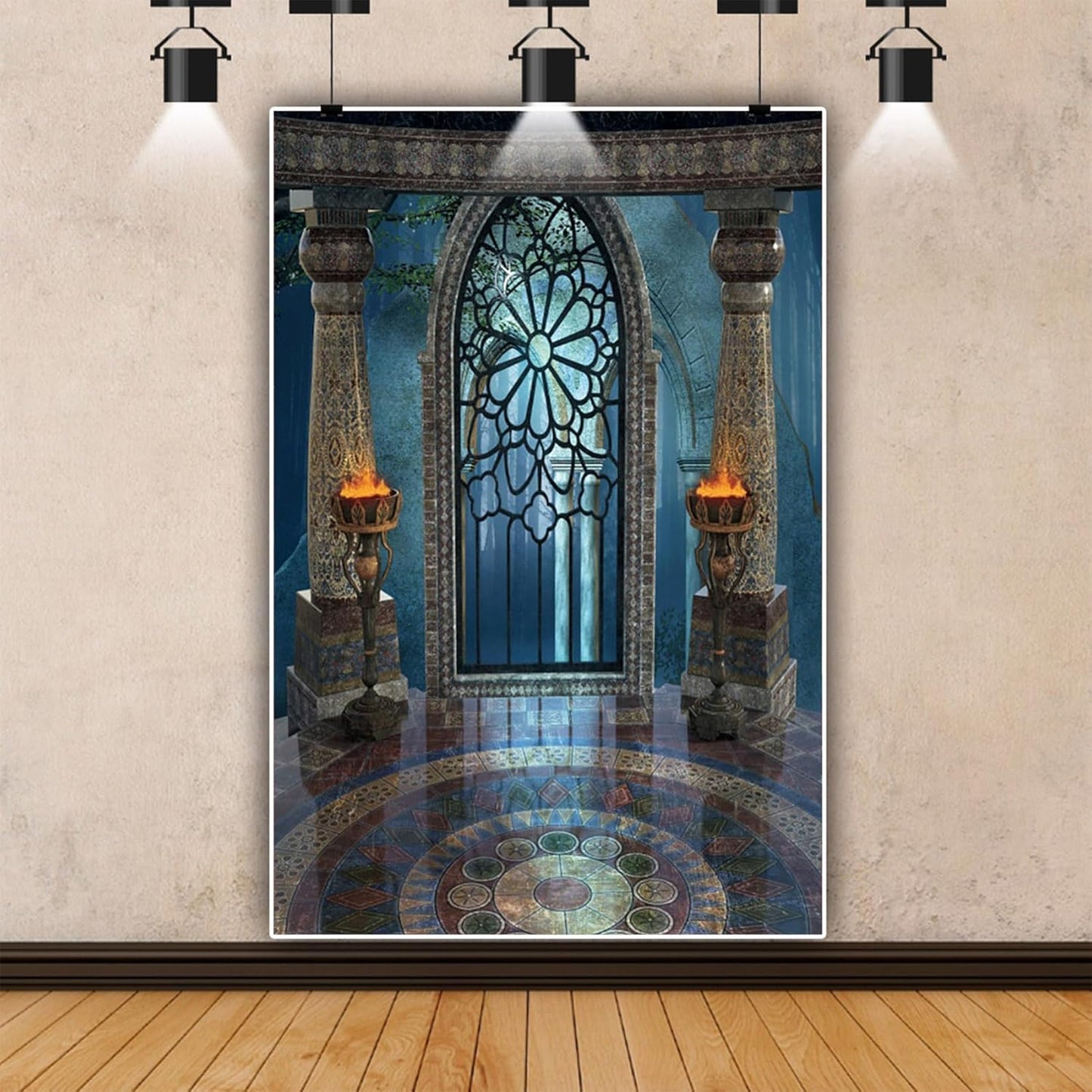 Renaiss 10x15ft Medieval Castle Backdrop for Photoshoot Portrait Pillar Torch Gothic Stone Tower Ancient Old Fortress Interior Photography Background Halloween Party Decor Wallpaper Photo Studio Props
