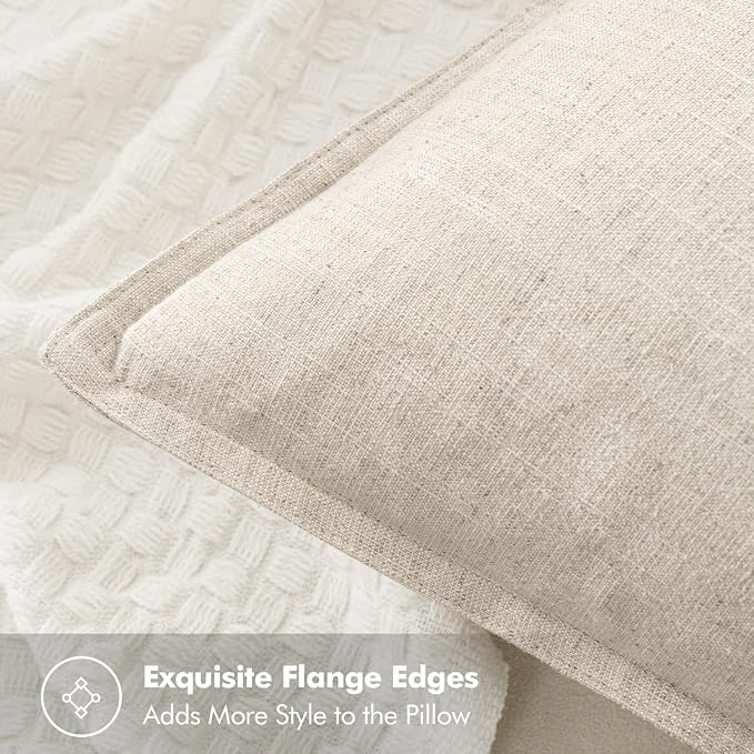 MIULEE Decorative Linen Pillow Covers 20x20 Inch Natural Beige | Boho - Image 2