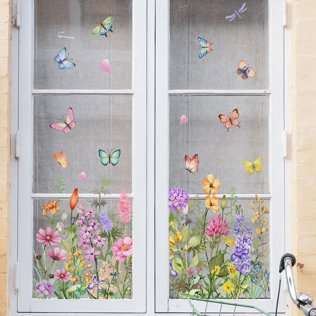 Mirbuy Wildflower Butterfly Window Decals, Colorful Garden Floral Window Clings for Home Decor