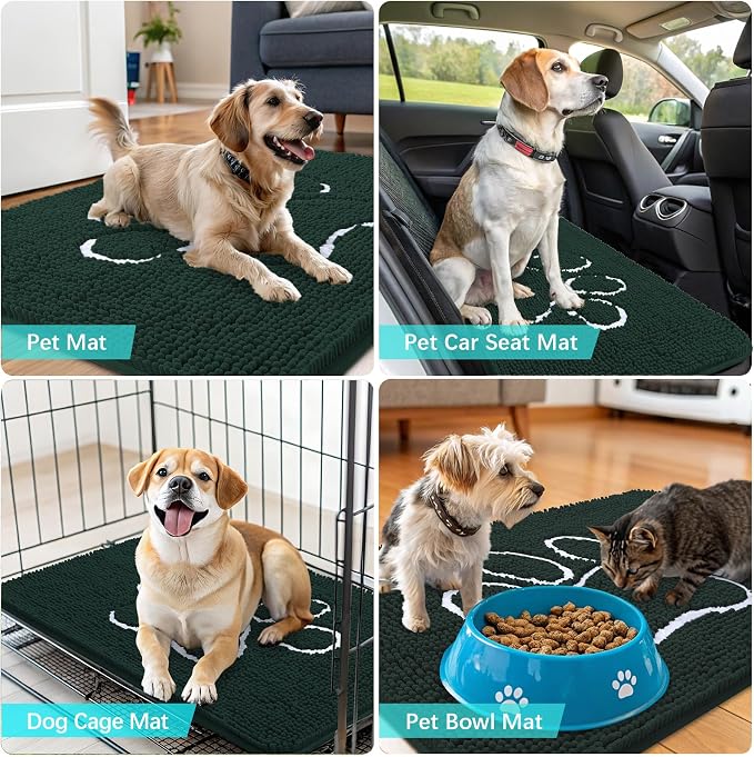 OLANLY Dog Door Mat for Muddy Paws 70x24, Paw Print Design Chenille Mud Mat | - Image 7