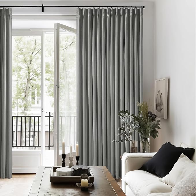 Charcoal Grey Pinch Pleated 100% Blackout Linen 96 Inch Bedroom Curtains | - Image 8