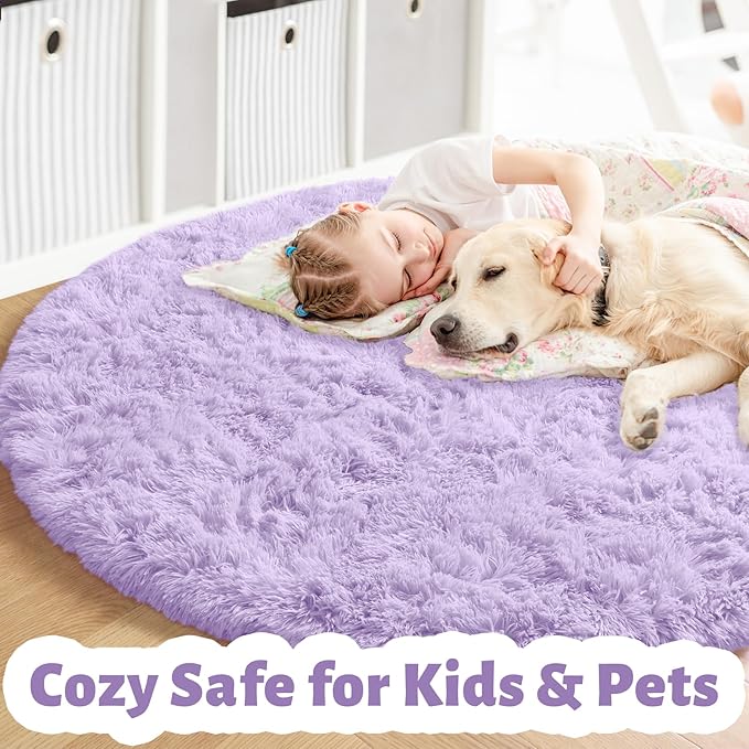 Amdrebio Light Purple Lavender Fluffy Round Rug 4Ft - Image 3