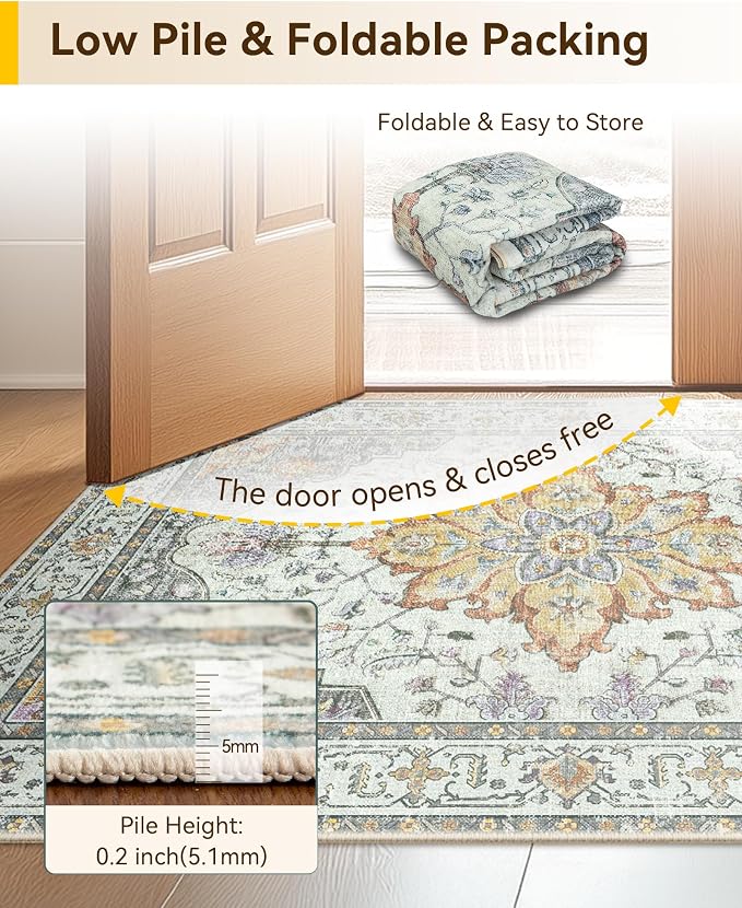 RELEANY Washable Area Rug, Small 2'x4', Water Repellent, Pet Friendly, Vintage - Image 5