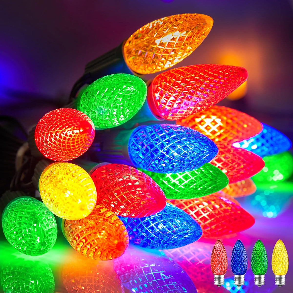 Minetom C9 Christmas String Lights, 100 Ft Multicolor Outdoor Christmas Lights, 100 Strawberry LED Bulbs, Connectable UL Certified for Indoor Roofline Holiday Backyard Xmas Decor
