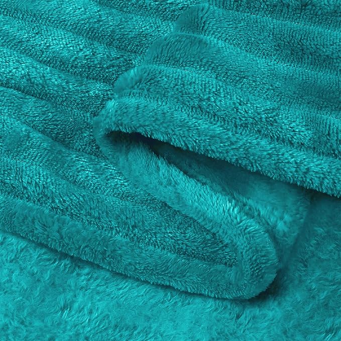 BEDELITE Ribbed Jacquard Ocean Blue Blankets Queen Size - Image 5