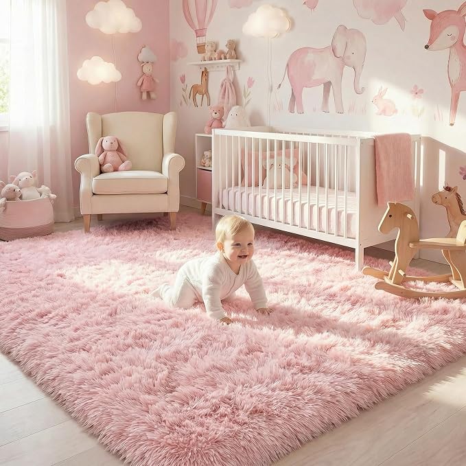Amdrebio Pink Fuzzy Furry Kids Rug 5x8 - Image 9