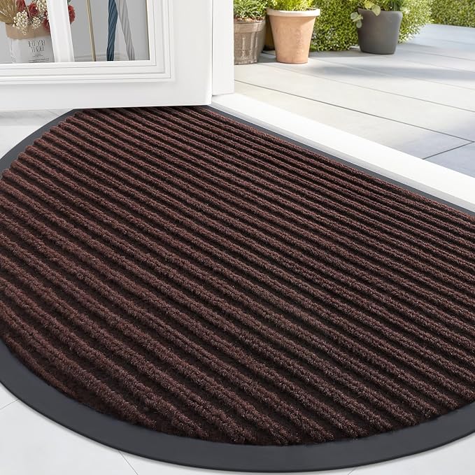 OLANLY Half Circle Front Door Mat 35x30, Waterproof Heavy-Duty Doormat | Brown by OLANLY