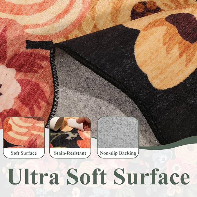 DUKINO 3x5 Area Rugs, Non Slip Floral Washable Rug - Image 8