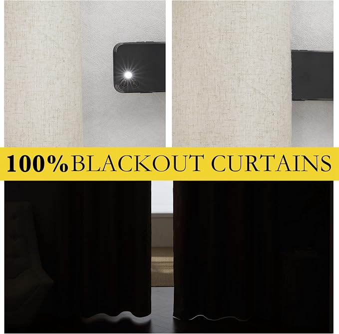 NICETOWN Natural Bedroom Full Blackout Linen Curtain Panels Set of 2, Cold - Image 2
