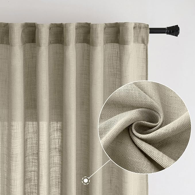 MIULEE Oatmeal Linen Curtains 52x108 Inch Long - Image 2