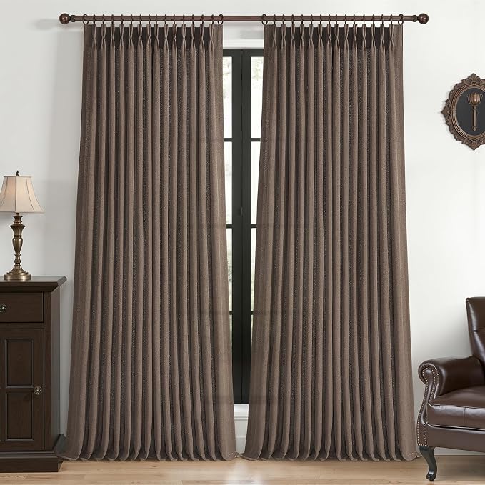 Dark Brown Pleated 90 Inch Bedroom Curtains 2 Panels Set, Memory Shape Pinch by PleatedDrapes