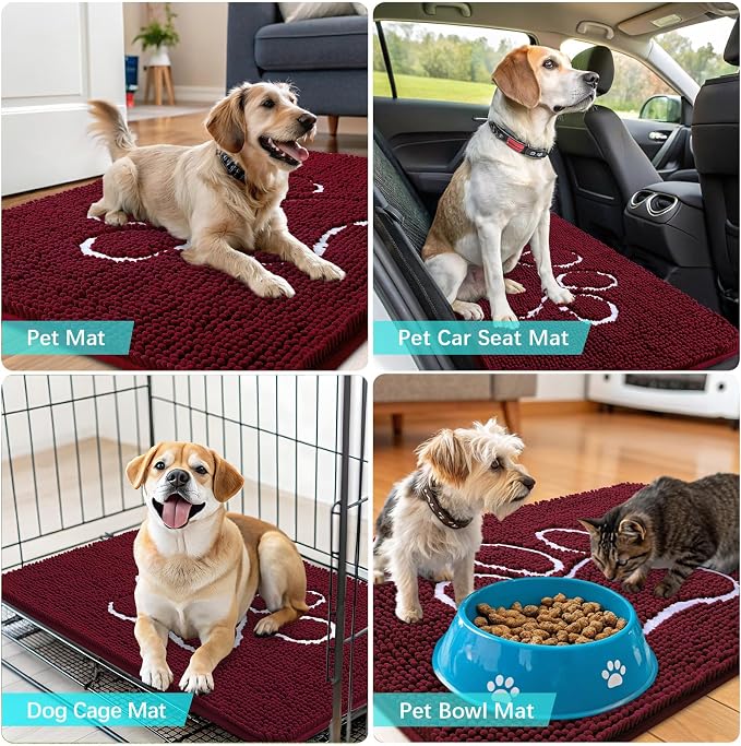 OLANLY Dog Door Mat for Muddy Paws 44x32, Paw Print Design Chenille Mud Mat | - Image 7