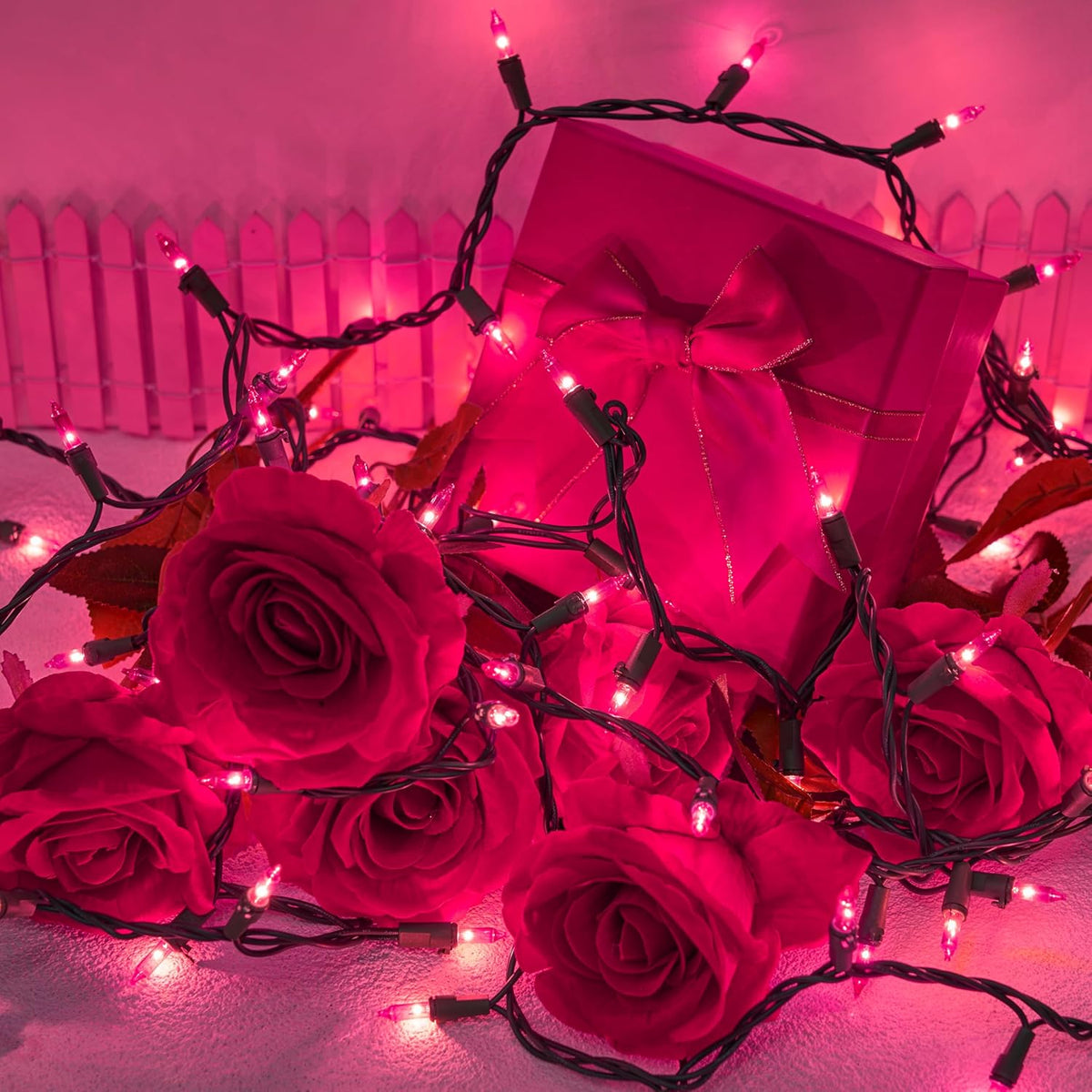 Joiedomi Pink Christmas String Lights,100 Count 21.4FT Fairy Tree Lights Plug in for Indoor Outdoor Xmas Valentines Decor Patio Holiday Theme Party Yard House,Green Wire
