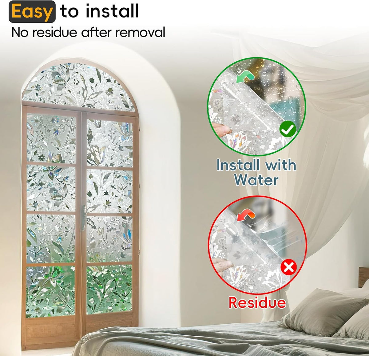 Rainbow Window Privacy Film Decorative, Stained Glass Window Tint for Home, 3D Decals Window Clings for Glass Windows, Static Cling Window Sticker, Suncatcher Window Cover,29.5" by 157.4"