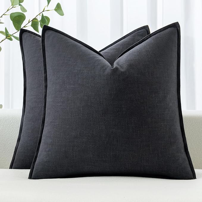 MIULEE Decorative Linen Euro Sham Pillow Covers 24x24 Dark Gray | Boho by MIULEE