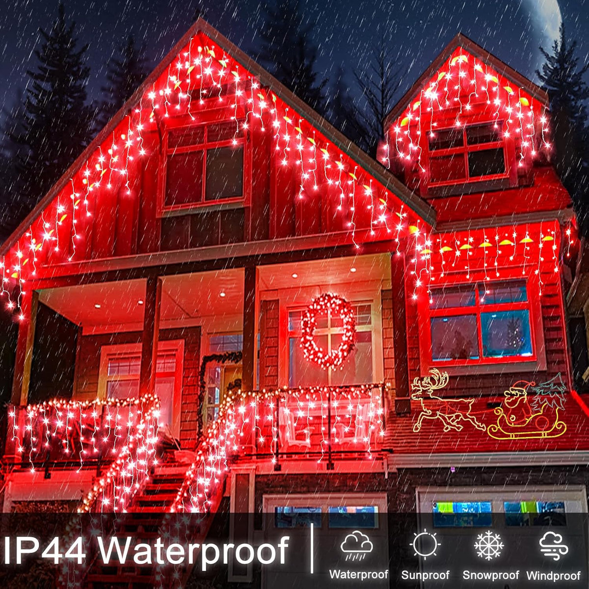 Icicle Lights for Outside, 33ft 400 LED Icicle Christmas Lights Outdoor with 75 Drops 8 Modes, Waterproof Red Christmas Light for House Plug in for Indoor Party Holiday Halloween Decorations