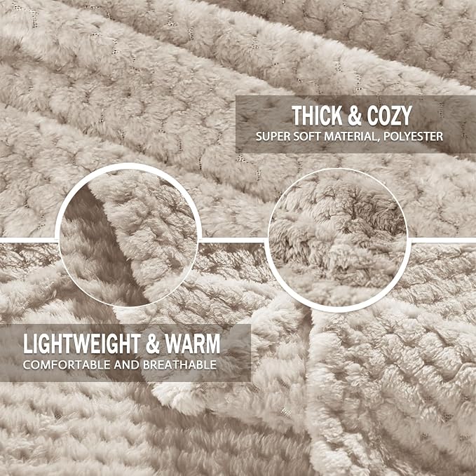 Exclusivo Mezcla Soft Waffle Fleece Bed Blanket Twin Size, Tan | Lightweight - Image 7