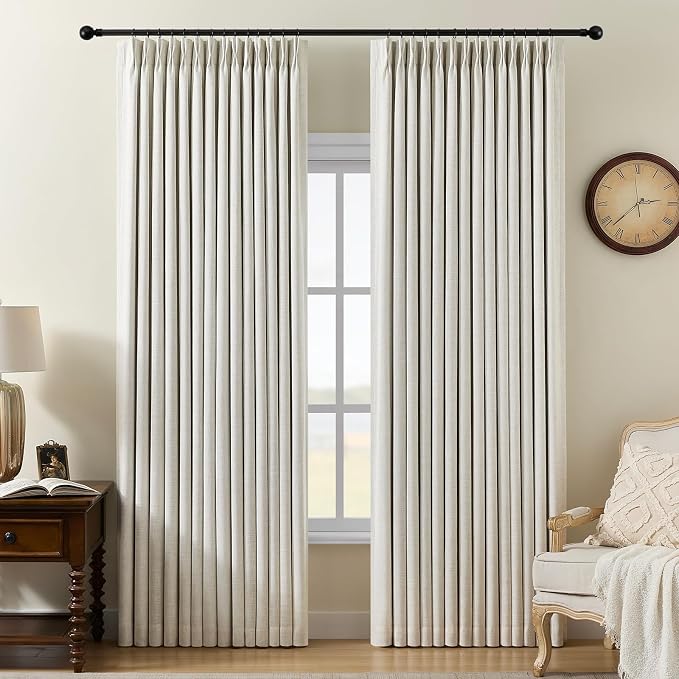 Pinch Pleated Linen Curtains 100% Blackout 84 Inches Long by AUSSPVOCT