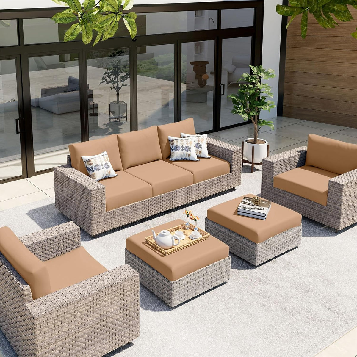hyha Waterproof Couch Cushion Covers, Stretch Sofa Couch Seat Slipcover for Dog Washable, Non-Slip Waterproof Outdoor Cushion Covers for Patio Furniture Replacement (1 Piece for Medium, Camel)