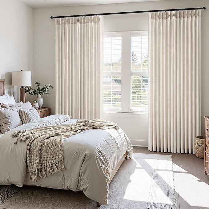Topfinel 105 Inch Curtains 2 Panels Set, Two Packs Pinch Pleat Back Tab Linen - Image 2