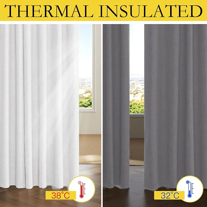 NICETOWN Greyish White 100% Blackout Linen Curtains 84" Long, Farmhouse Thick - Image 6