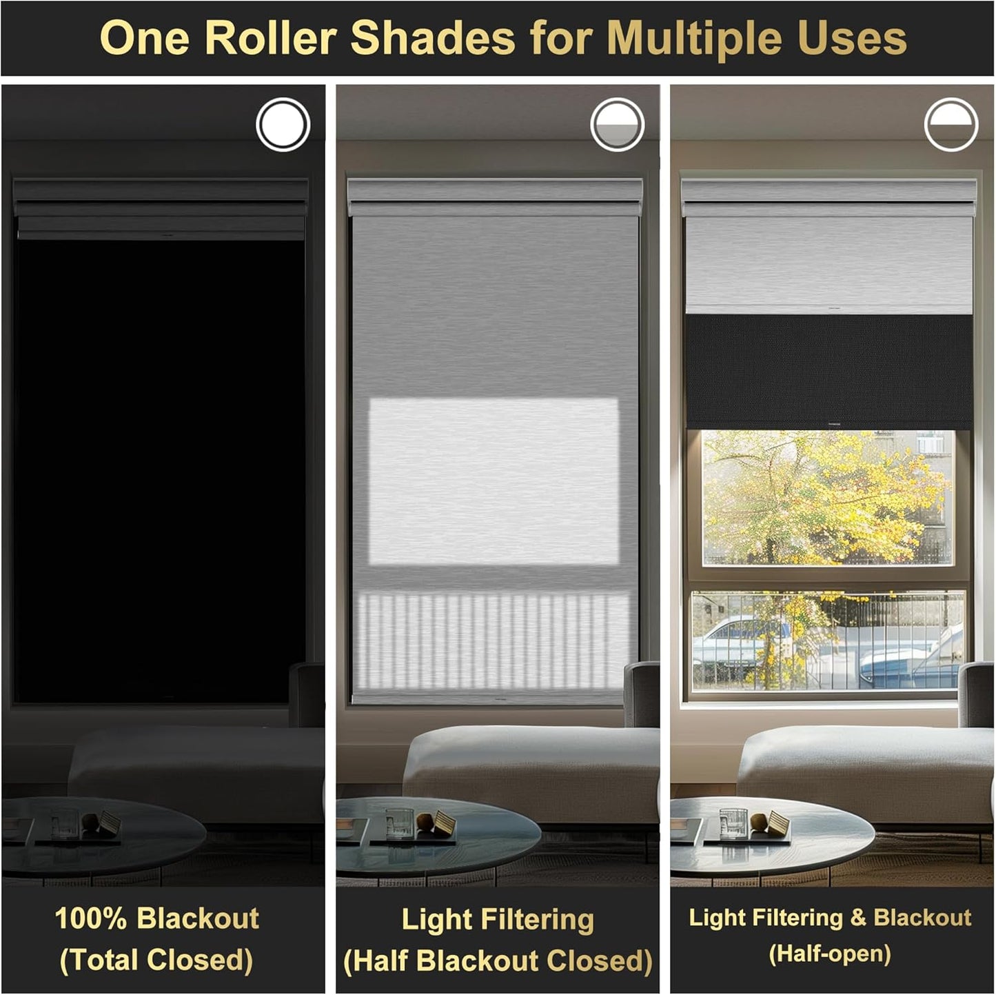 BERISSA Cordless Dual Roller Shades With Cassette Valance, Blackout and Light Filtering, Day and Night for Home Office Door - Linen Black and White, 36 W x 72" H