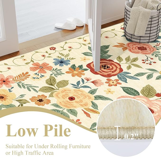DUKINO 2.6x8 Hallway Runner Rug, Washable Runner Rug Non Slip, Floral Indoor Rug - Image 7