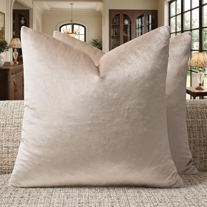 GIGIZAZA Velvet Pillow Covers 24x24 Decorative Pillows Pack of 2 Beige | by GIGIZAZAFocusingonhomedecoration