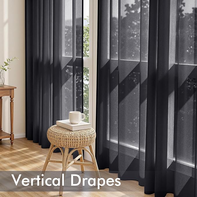 MIULEE Black Sheer Curtains 96 Inches Long 4 Panels 54 x 96 Inches | Light - Image 5